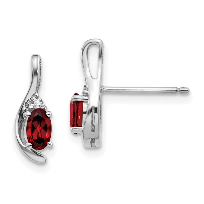 14k White Gold Garnet and Diamond Post Earrings-XBS370