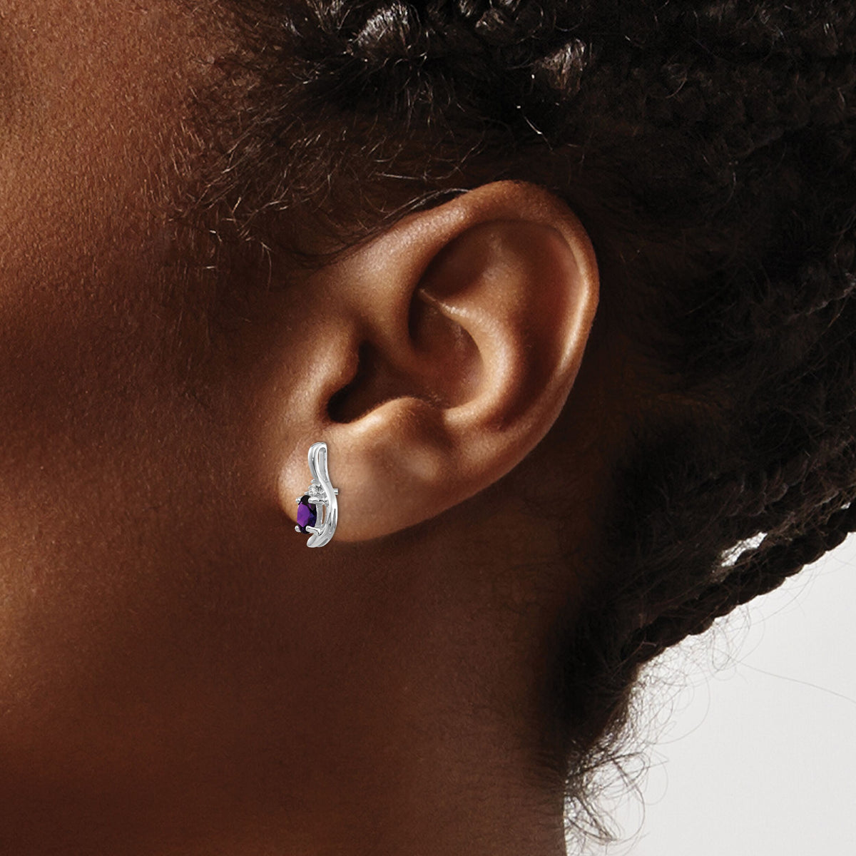 14k White Gold Amethyst and Diamond Post Earrings-XBS371