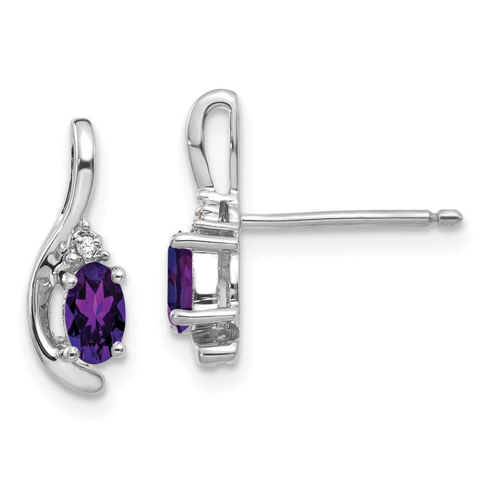 14k White Gold Amethyst and Diamond Post Earrings-XBS371