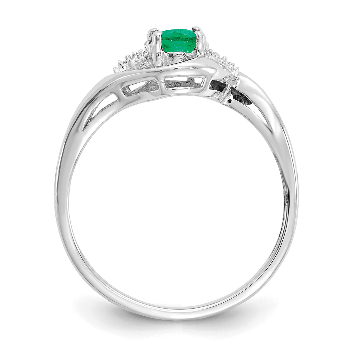 14k White Gold Emerald and Diamond Ring-XBS376