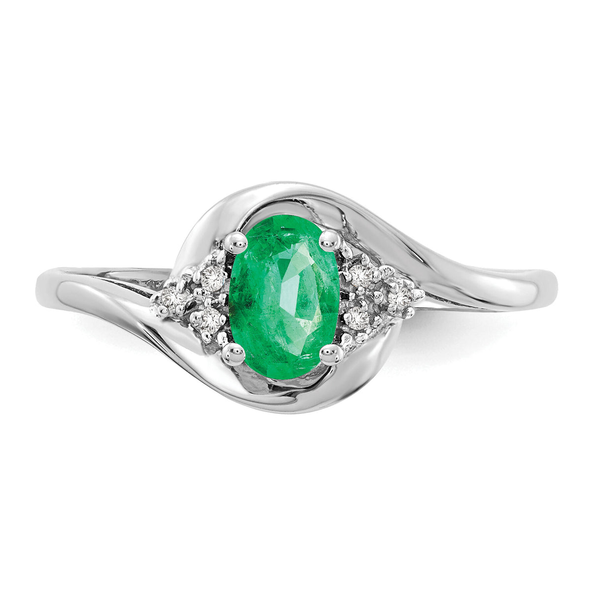 14k White Gold Emerald and Diamond Ring-XBS376