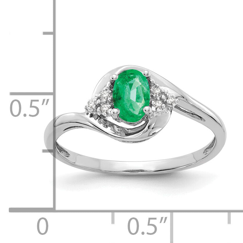 14k White Gold Emerald and Diamond Ring-XBS376