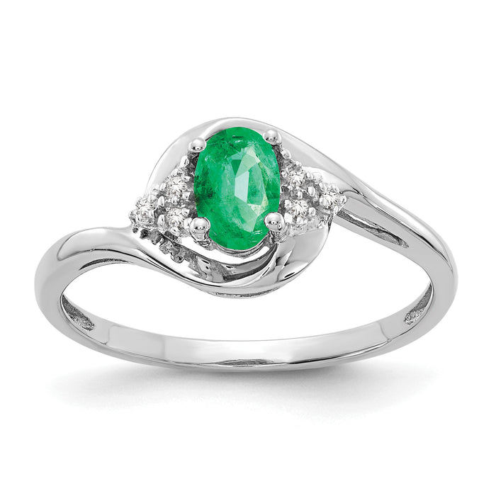 14k White Gold Emerald and Diamond Ring-XBS376