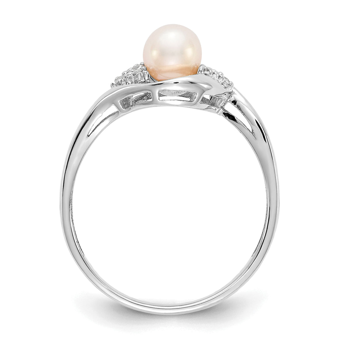 14k White Gold FW Cultured Pearl and Diamond Ring-XBS377