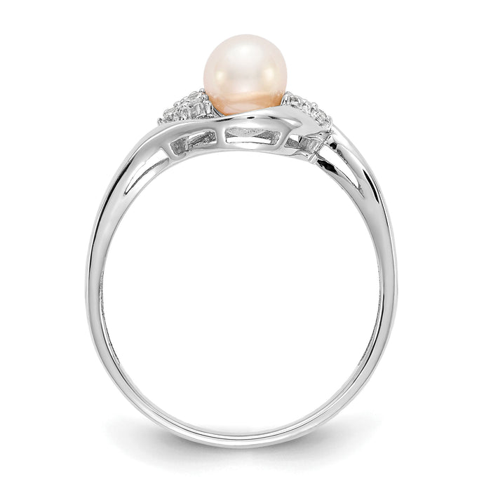 14k White Gold FW Cultured Pearl and Diamond Ring-XBS377