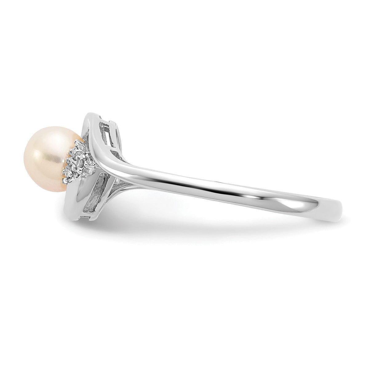14k White Gold FW Cultured Pearl and Diamond Ring-XBS377