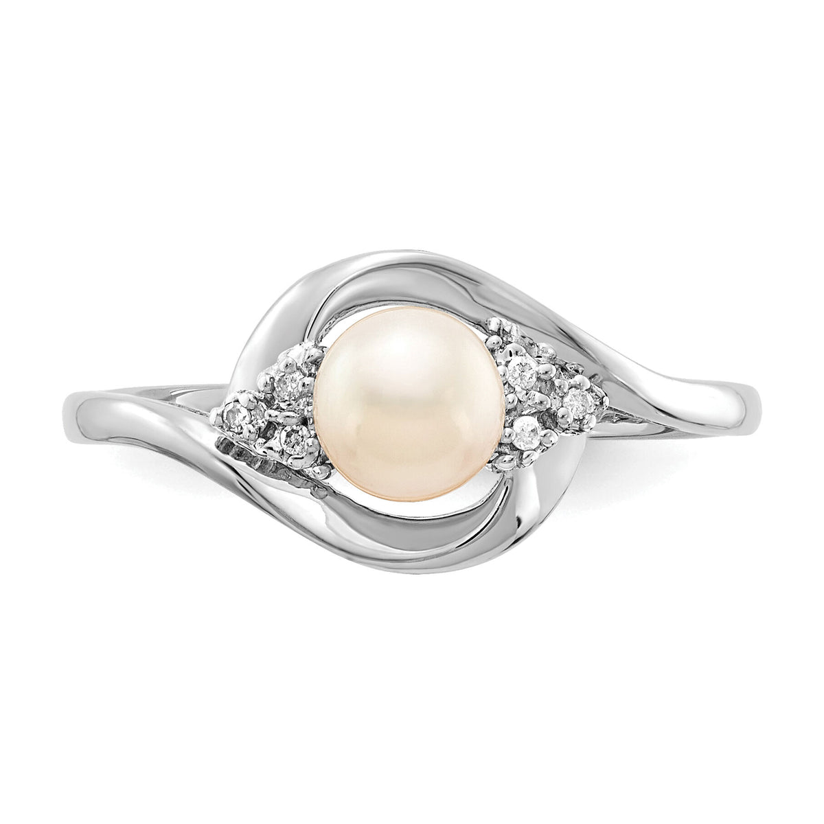 14k White Gold FW Cultured Pearl and Diamond Ring-XBS377
