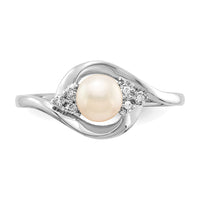14k White Gold FW Cultured Pearl and Diamond Ring-XBS377