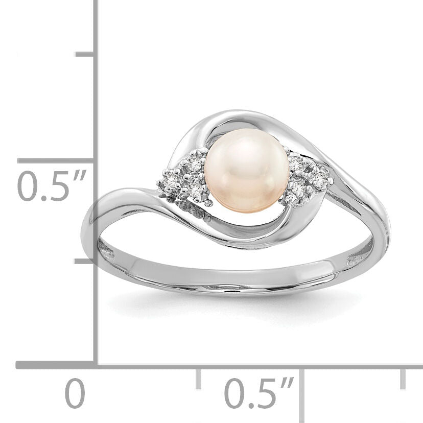 14k White Gold FW Cultured Pearl and Diamond Ring-XBS377