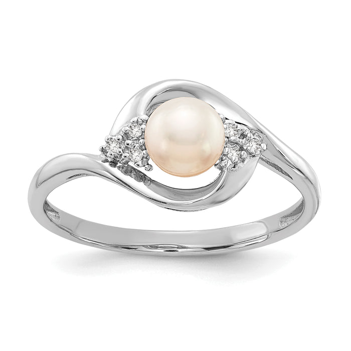 14k White Gold FW Cultured Pearl and Diamond Ring-XBS377