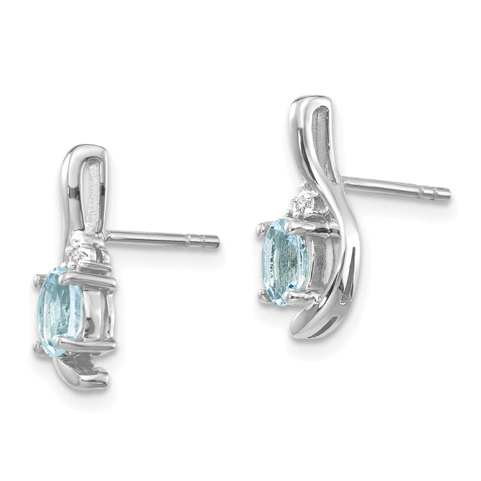 14k White Gold Aquamarine and Diamond Post Earrings-XBS379
