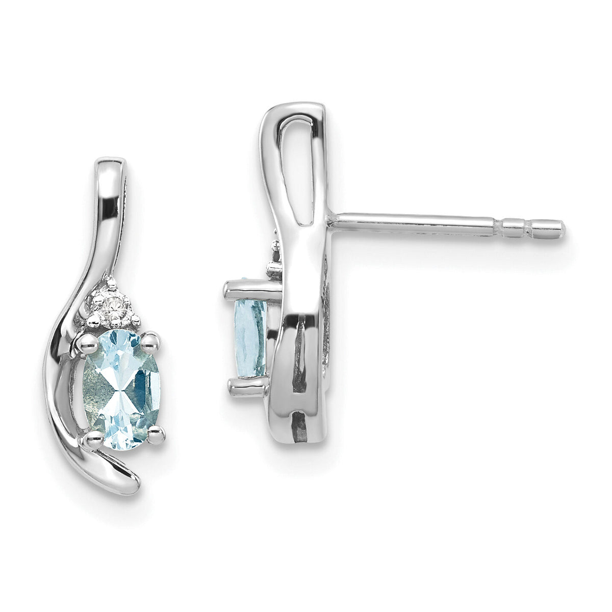 14k White Gold Aquamarine and Diamond Post Earrings-XBS379