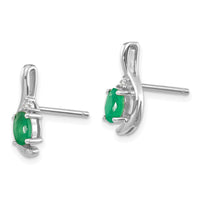 14k White Gold Emerald and Diamond Post Earrings-XBS381