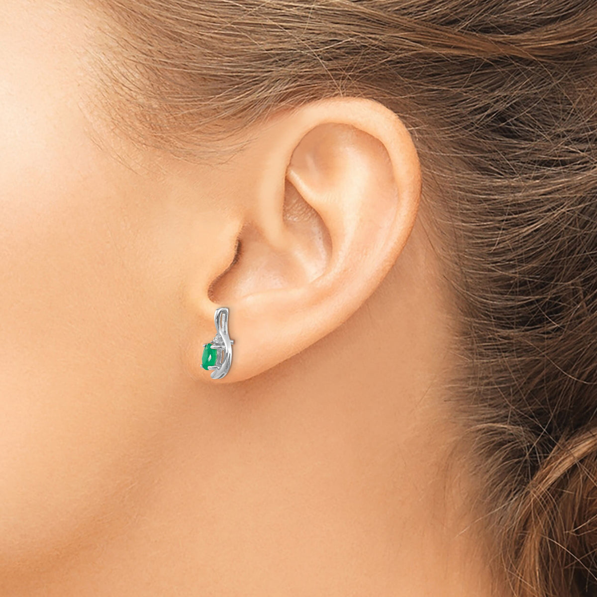 14k White Gold Emerald and Diamond Post Earrings-XBS381