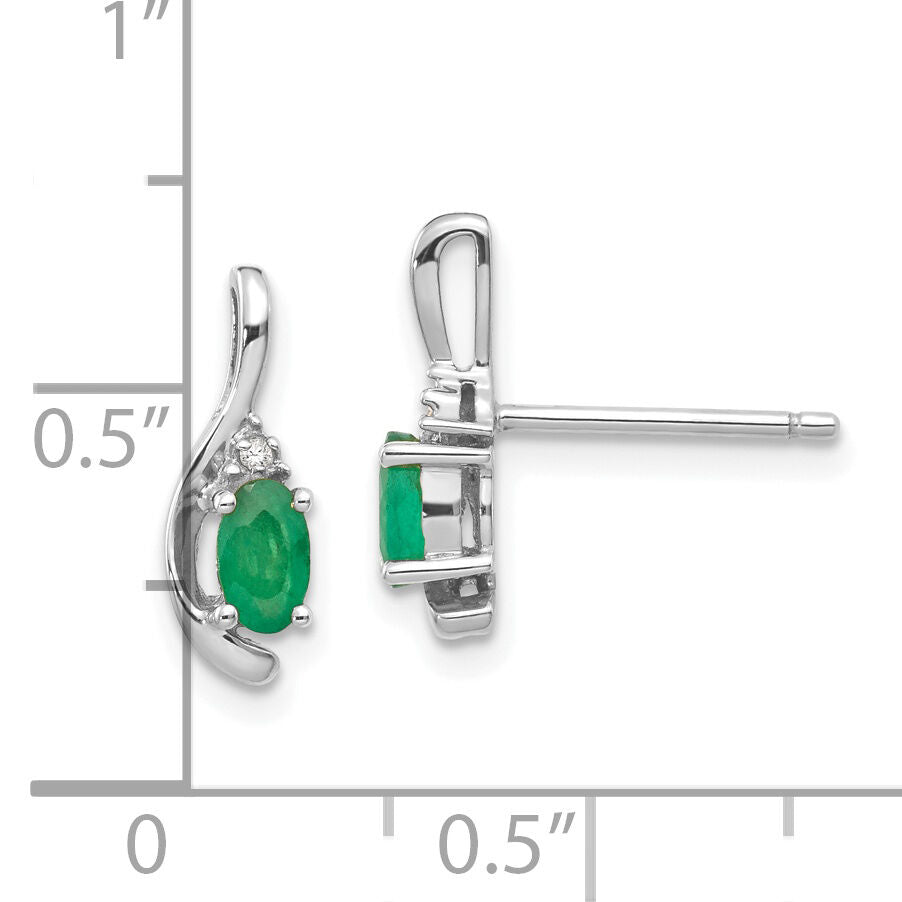 14k White Gold Emerald and Diamond Post Earrings-XBS381