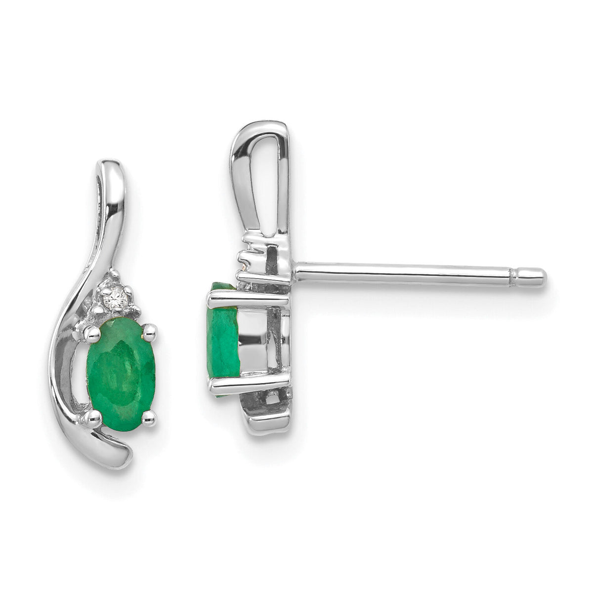 14k White Gold Emerald and Diamond Post Earrings-XBS381