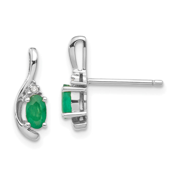14k White Gold Emerald and Diamond Post Earrings-XBS381