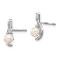 14k White Gold FW Cultured Pearl and Diamond Post Earrings-XBS382