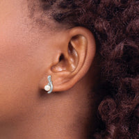 14k White Gold FW Cultured Pearl and Diamond Post Earrings-XBS382