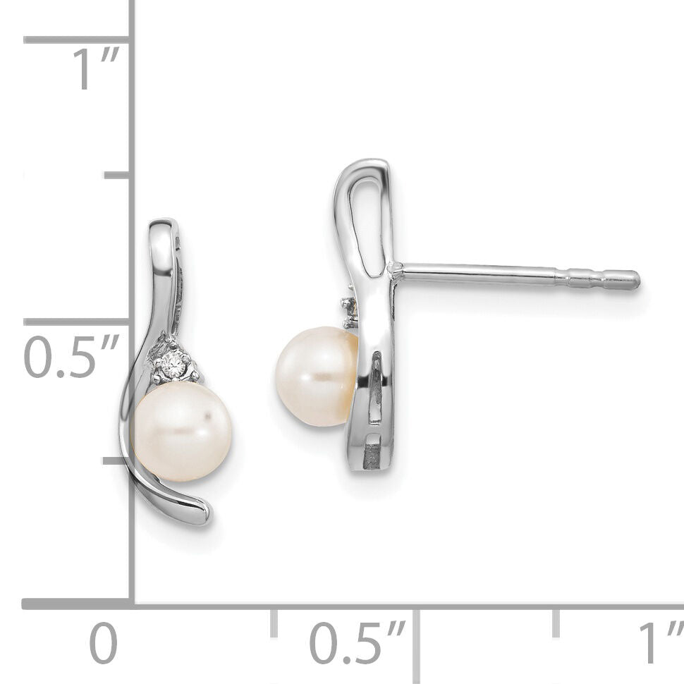 14k White Gold FW Cultured Pearl and Diamond Post Earrings-XBS382