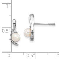 14k White Gold FW Cultured Pearl and Diamond Post Earrings-XBS382