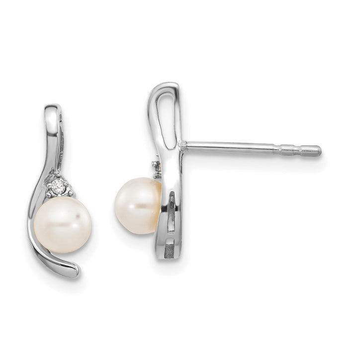 14k White Gold FW Cultured Pearl and Diamond Post Earrings-XBS382