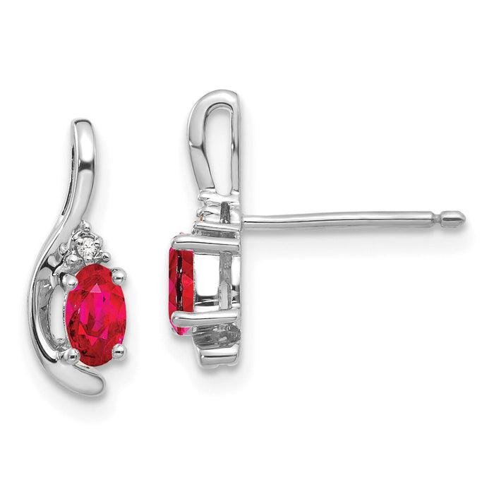 14k White Gold Ruby and Diamond Post Earrings-XBS383