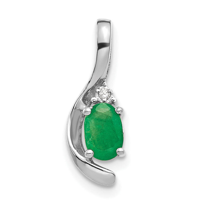 14k White Gold Emerald and Diamond Pendant-XBS386