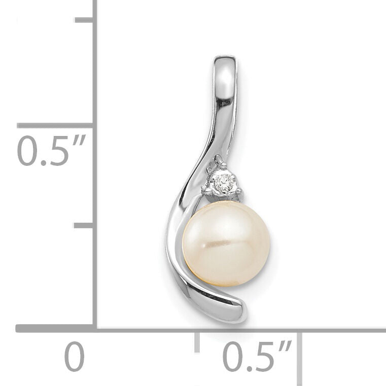 14k White Gold FW Cultured Pearl and Diamond Pendant-XBS387