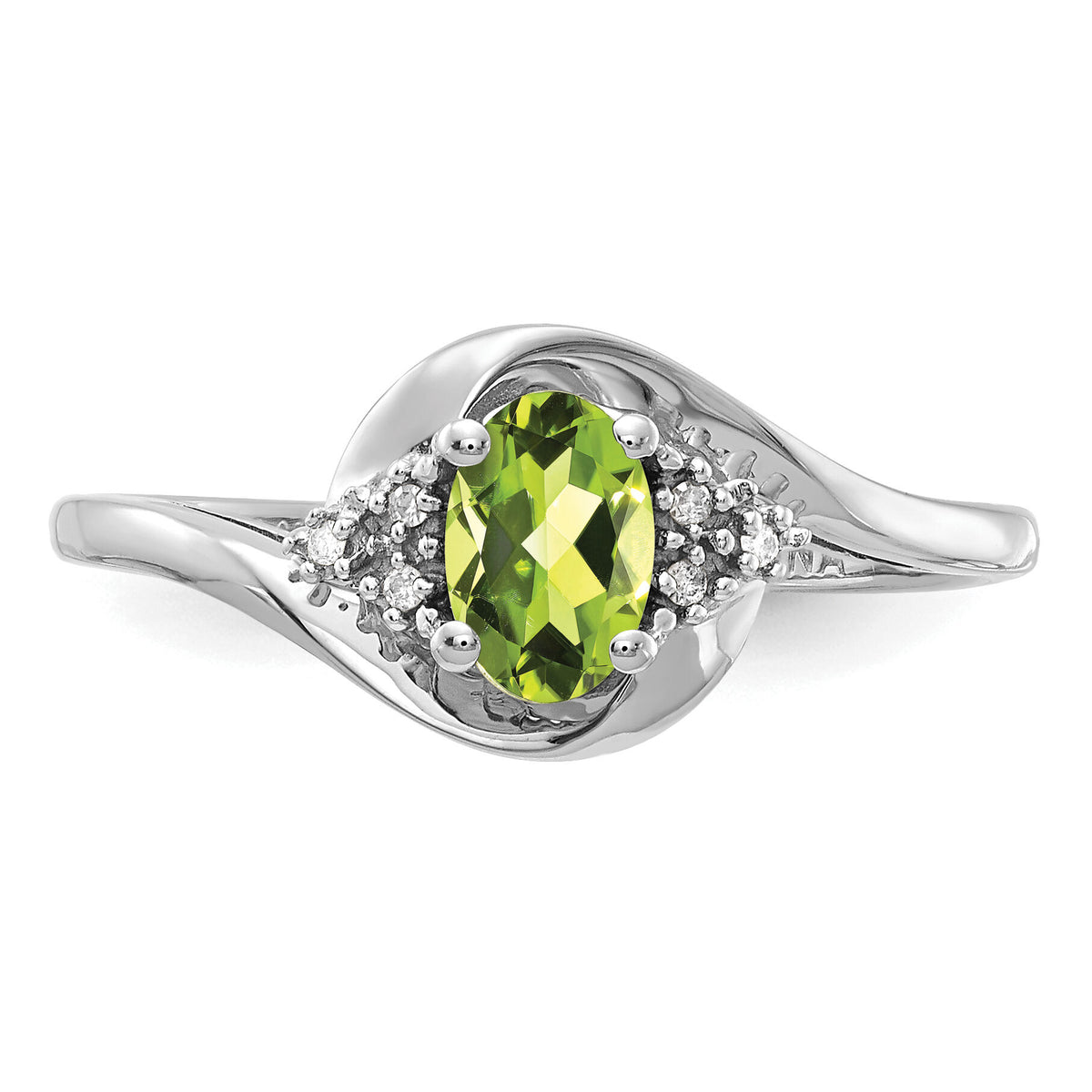 14k White Gold Peridot and Diamond Ring-XBS389