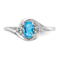 14k White Gold Blue Topaz and Diamond Ring-XBS393