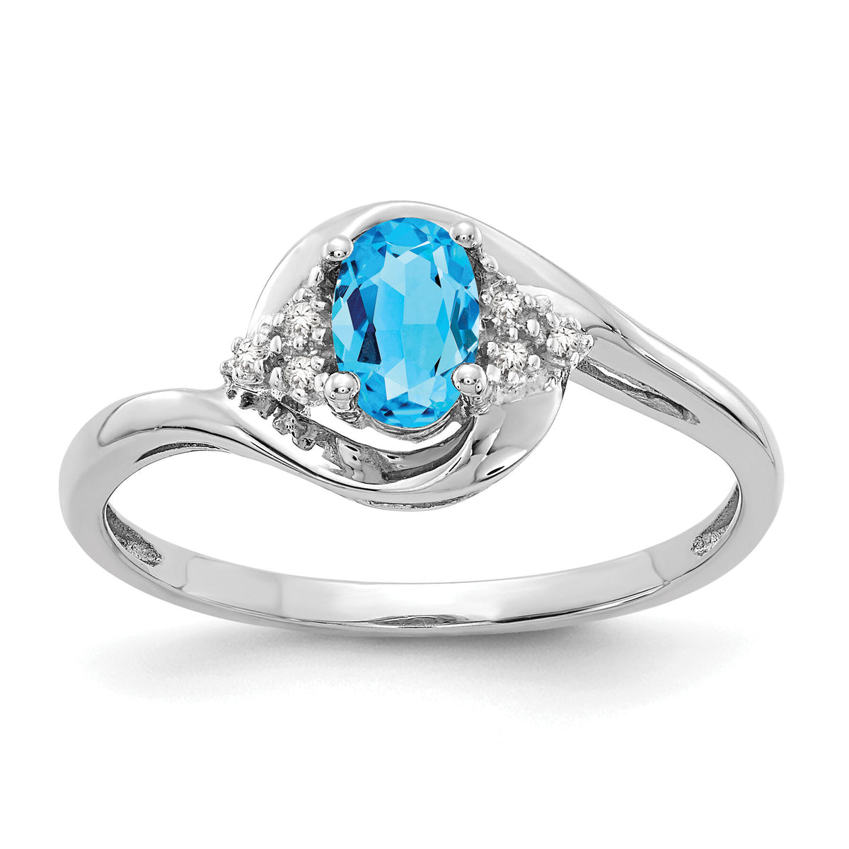 14k White Gold Blue Topaz and Diamond Ring-XBS393