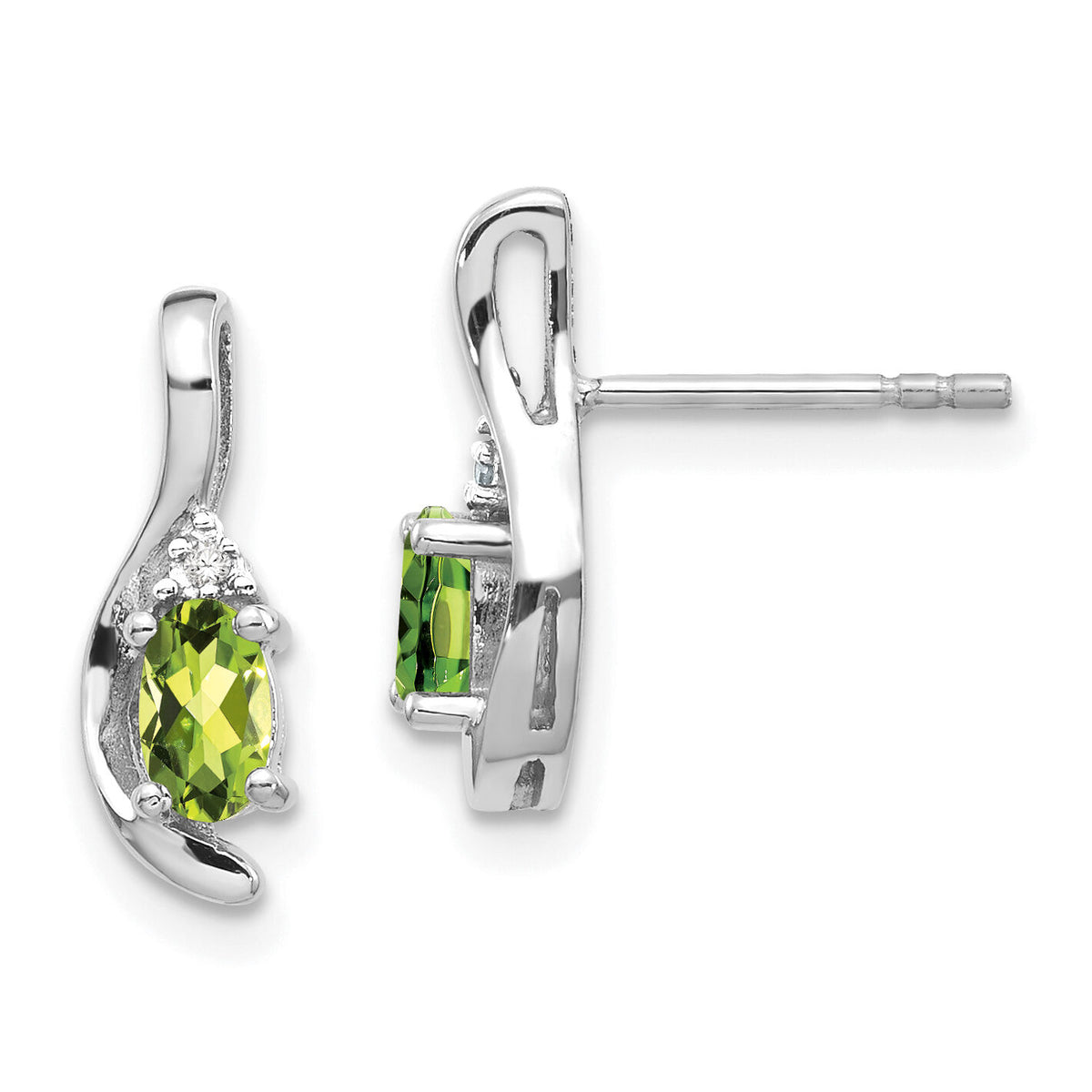 14k White Gold Peridot and Diamond Post Earrings-XBS394
