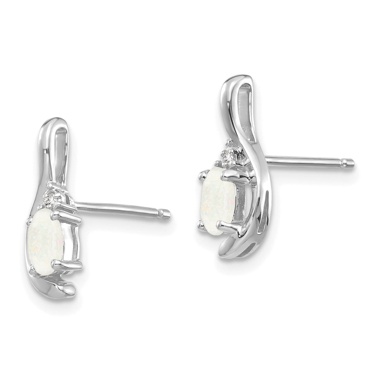 14k White Gold Opal and Diamond Post Earrings-XBS396