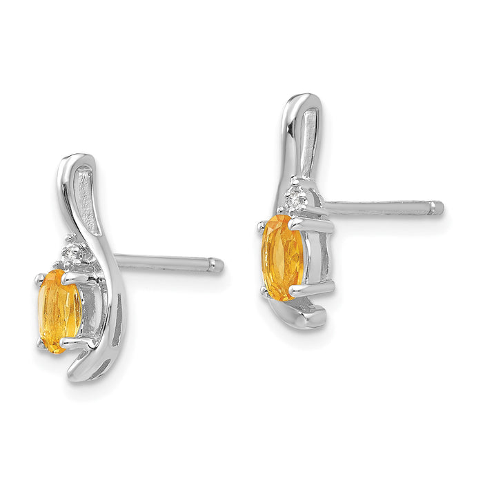 14k White Gold Citrine and Diamond Post Earrings-XBS397