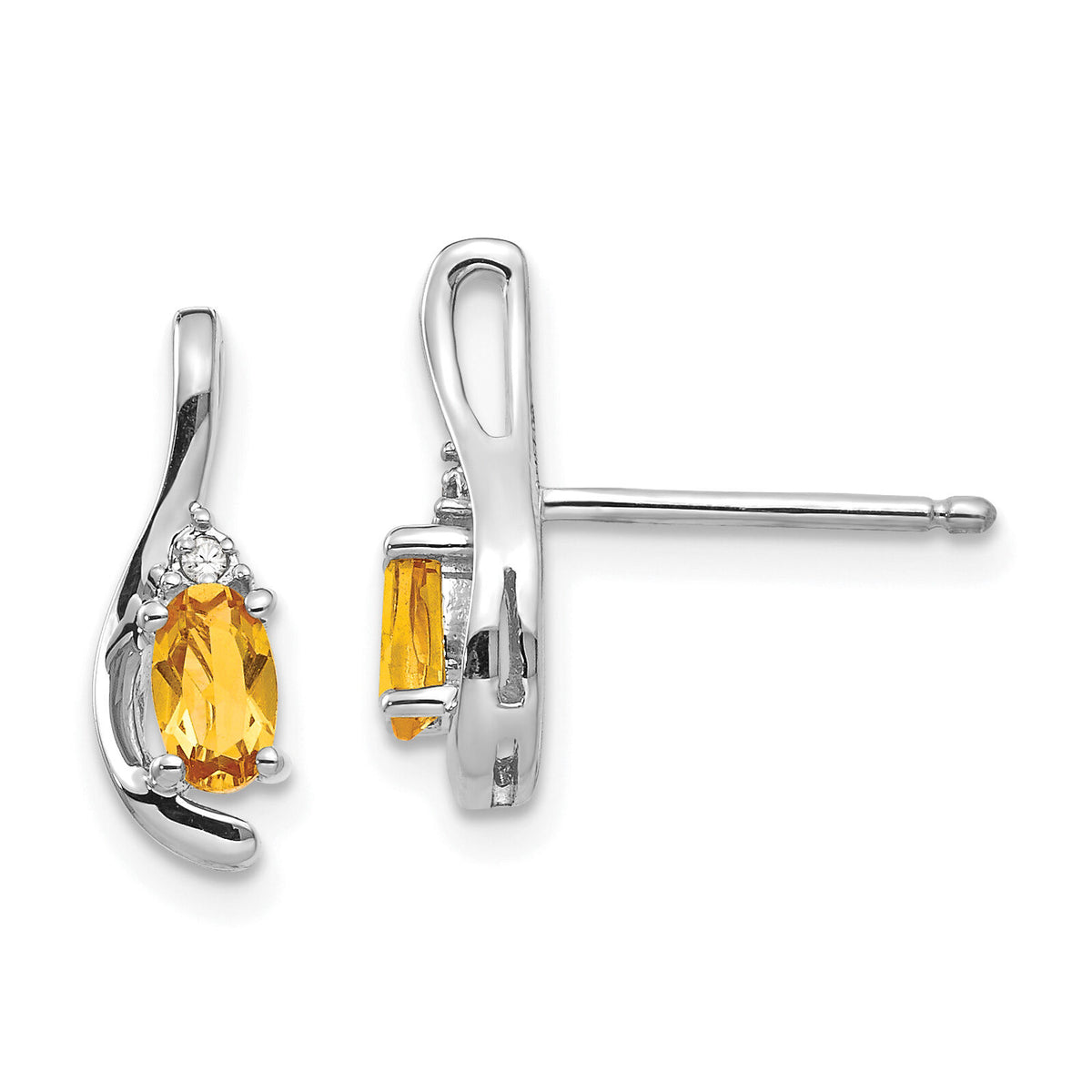 14k White Gold Citrine and Diamond Post Earrings-XBS397