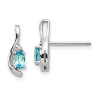 14k White Gold Blue Topaz and Diamond Post Earrings-XBS398