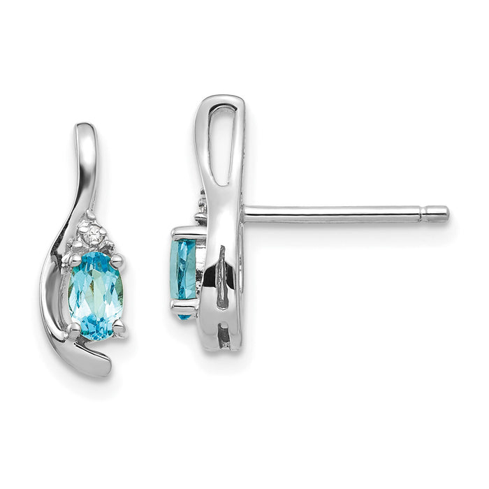 14k White Gold Blue Topaz and Diamond Post Earrings-XBS398