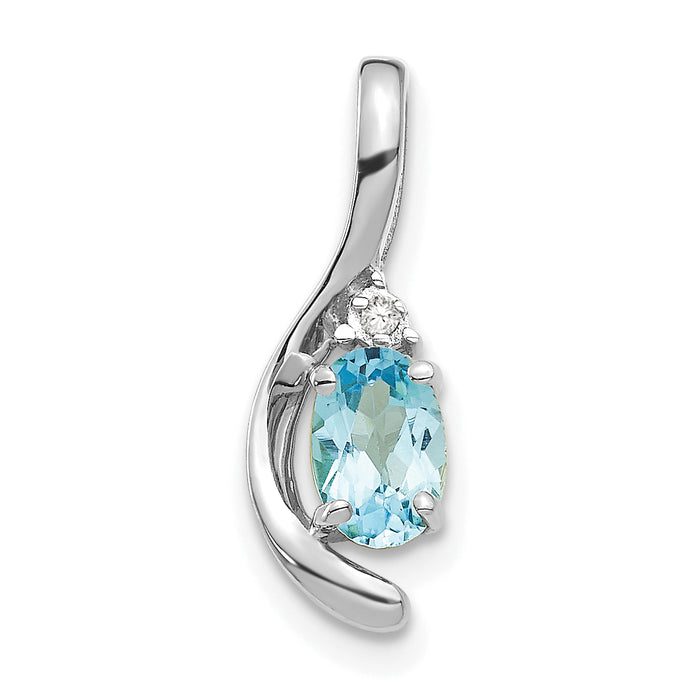 14k White Gold Blue Topaz and Diamond Pendant-XBS403