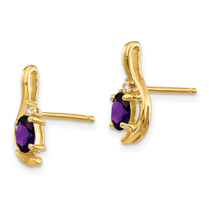 14k Amethyst and Diamond Post Earrings-XBS407