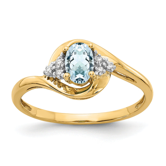 14k Aquamarine and Diamond Ring-XBS410
