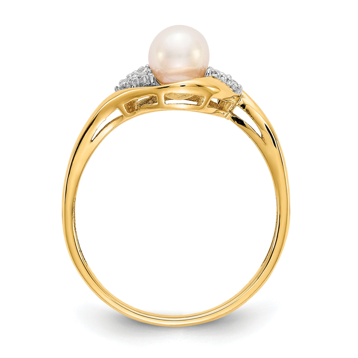 14k FW Cultured Pearl and Diamond Ring-XBS413