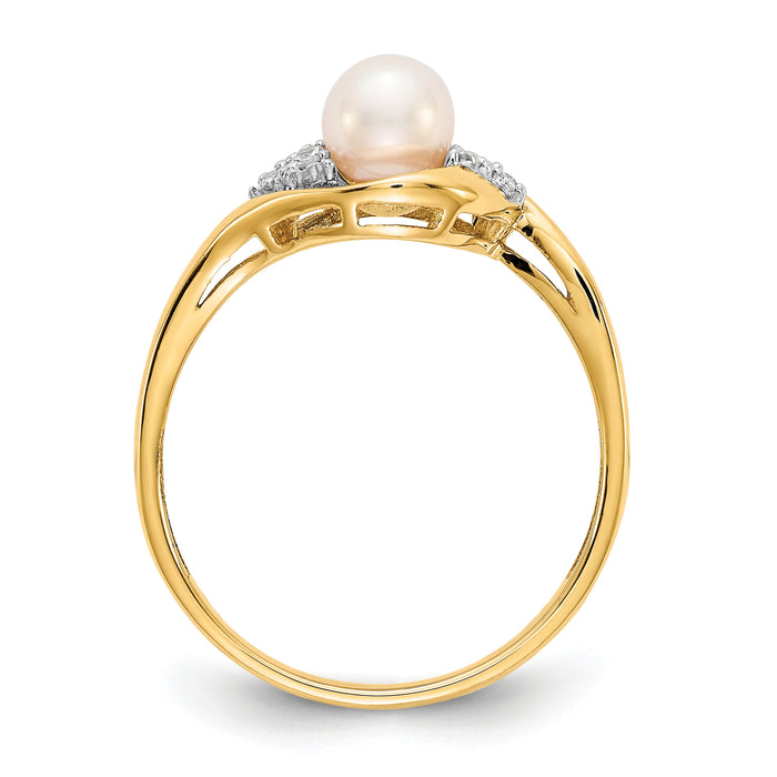14k FW Cultured Pearl and Diamond Ring-XBS413