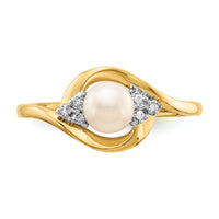 14k FW Cultured Pearl and Diamond Ring-XBS413