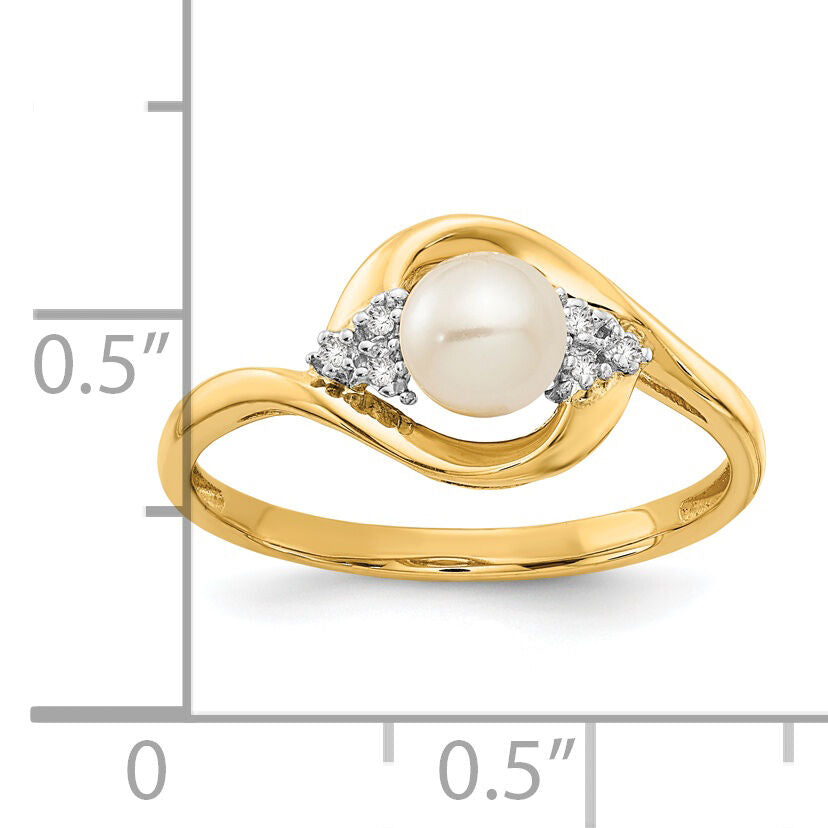 14k FW Cultured Pearl and Diamond Ring-XBS413
