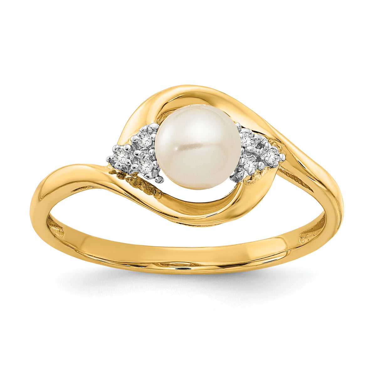 14k FW Cultured Pearl and Diamond Ring-XBS413