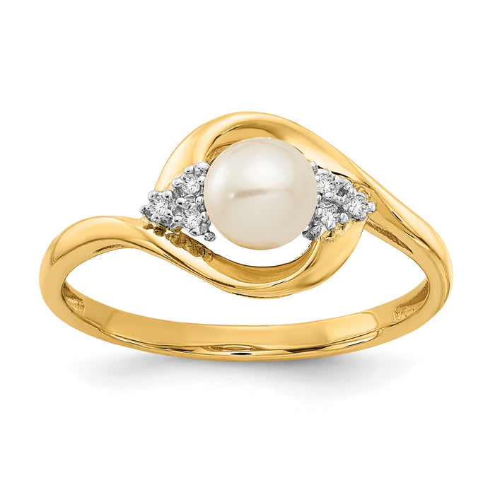 14k FW Cultured Pearl and Diamond Ring-XBS413