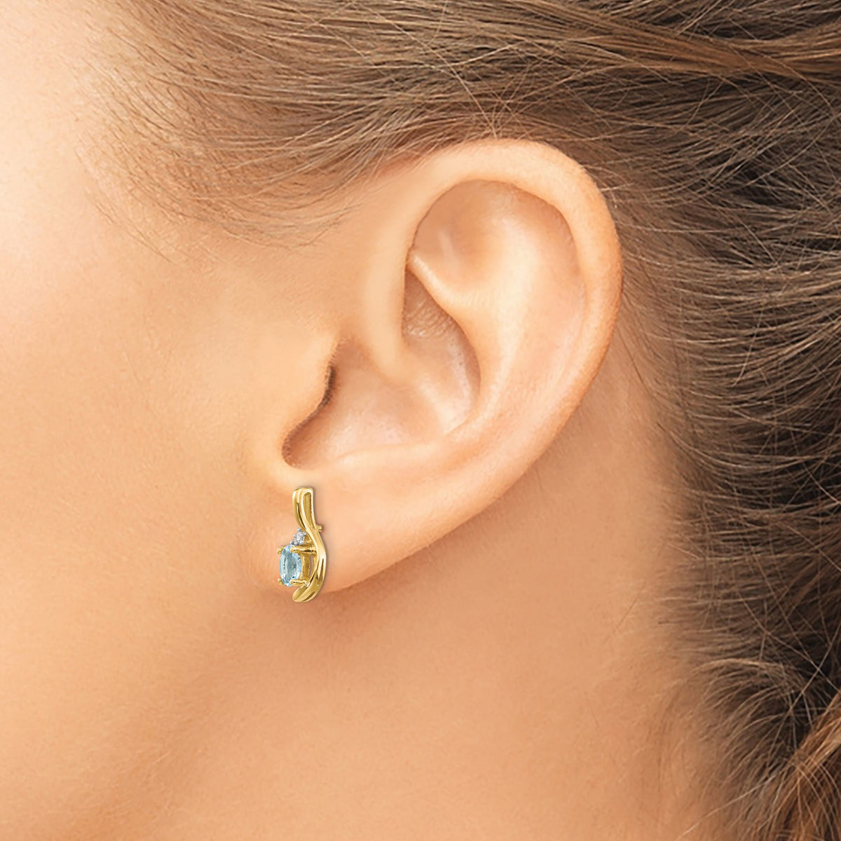 14k Aquamarine and Diamond Post Earrings-XBS415