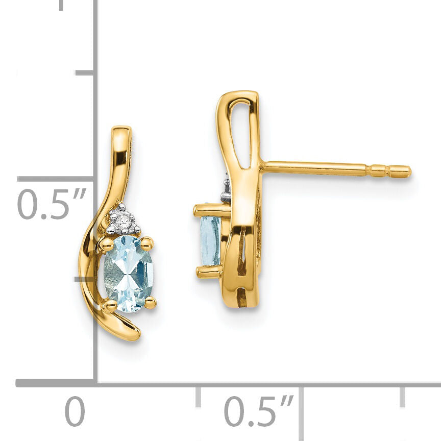 14k Aquamarine and Diamond Post Earrings-XBS415