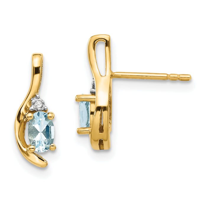 14k Aquamarine and Diamond Post Earrings-XBS415
